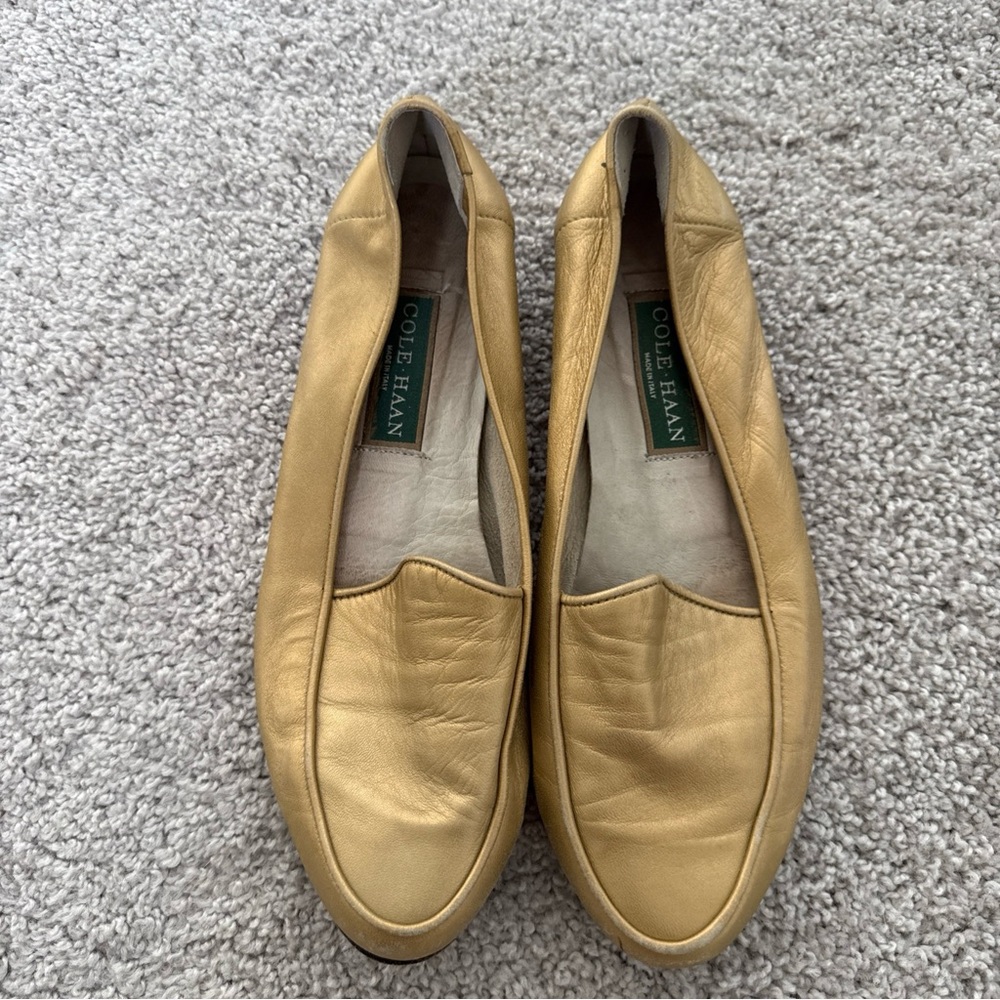 Cole Haan Metallic Gold Leather Loafers Flats Made in Italy Womens Size 9 B